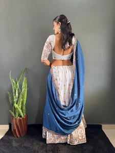 Tela Choli Chinon con Bordado Intenso, Reversible, para Fiestas, Todas las Temporadas, Tela de Lehenga Choli sin Coser, Seda - Product Image 4