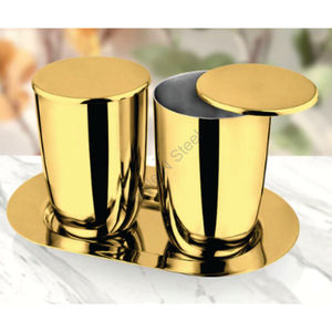 Ensemble de 2 verres dorés de qualité supérieure en acier inoxydable avec couvercle et plateau en acier inoxydable CLASSIC Design élégant poli miroir - Product Image 2
