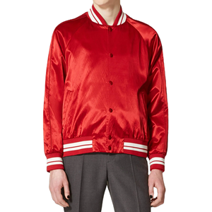 Entièrement brillant soie Satin hiver Bomber Baseball veste pour hommes haute qualité rayé poignets bouton pression avant côtes garniture respirant - Product Image 5