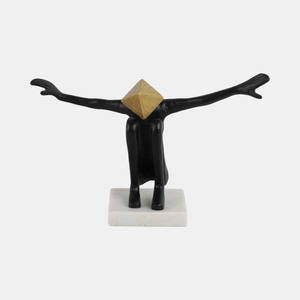 Figurine tête géométrique noire minimaliste Sculpture d'art moderne avec base en marbre pour salon et bureau - Product Image 1