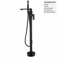 Robinet de baignoire sur pied noir mat en cuivre avec douchette à main, double fonction, style moderne et minimaliste, pour appartement et hôtel