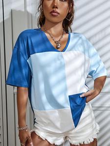 Hautement recommandé femmes Style décontracté chemise pas cher prix en gros été tissu couleur bloc imprimé coupe ample demi manches - Product Image 6