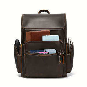 La mejor oferta, mochilas hechas a mano de cuero genuino para estudiantes universitarios y escolares de gran capacidad con bolsillos múltiples laterales y frontales - Product Image 3