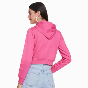 Vente en gros de sweat-shirt de couleur rose, haut court, sweats à capuche en polaire, sweats à capuche décontractés en coton uni pour femmes - Product Image 2