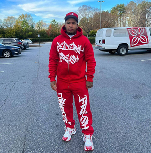 Trajes de sudor 100% algodón Terry ajustado chándal hombres Flare apilado pantalones de chándal y conjunto de Sudadera con capucha para conjunto de dos piezas - Product Image 1