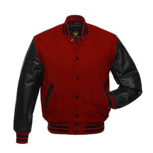 Chaqueta universitaria bomber roja con mangas negras, chaqueta Letterman con mangas de cuero, chaqueta universitaria de cuero personalizada - Product Image 2