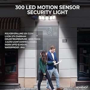 Lampe murale à détecteur de mouvement HOMEHOP 300 LED pour usage domestique extérieur et intérieur, alimentée par énergie solaire, sans fil, étanche, lampe de sécurité - Product Image 2