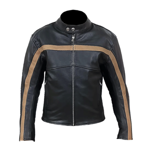 Chaqueta de motociclismo de cuero negro genuino con rayas CE blindado protegido pista de carreras de cuero chaqueta de moto para hombres - Product Image 6