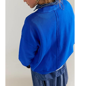 Sudadera Casual Holgada de Manga Larga para Mujer, con Hombros Caídos, Cuello Alto, Estampado Personalizado por Transferencia de Calor y Bordado - Product Image 3