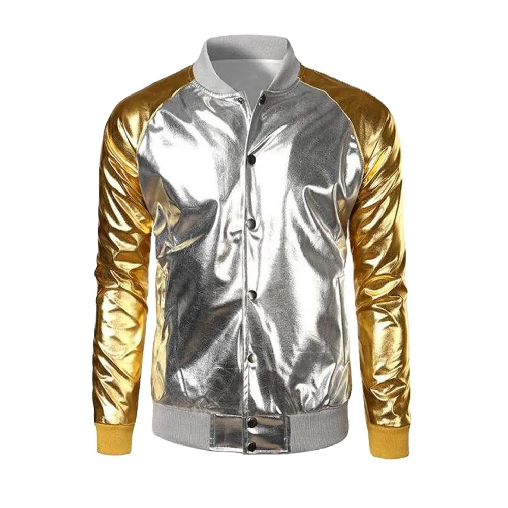 Neueste Ankunft Shiny Silver Gold Designed OEM Custom Top-Qualität Großhandel Team Wear Baseball Uni-Jacke für Männer