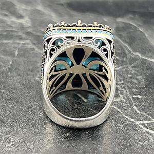 Handmade Men's Silver Large Aquamarine <b>Ring</b> Unique Square Large Gemstone <b>Ring</b> for Winter Sale <b>Turquoise</b> Aquamarine <b>Ring</b> - Product Image 6