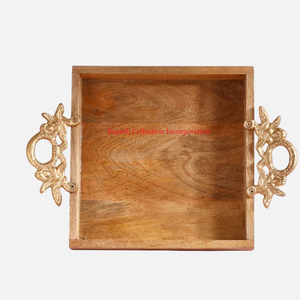 Dernier plateau de service en bois fait à la main avec poignée en métal antique pour le thé collations plateau plateau de service cuisine et table à manger - Product Image 1