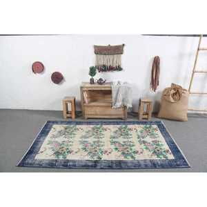 Alfombra de 3.9x6.6 pies, alfombra turca vintage, alfombra con motivos de plantas y árboles en azul y verde - Product Image 3