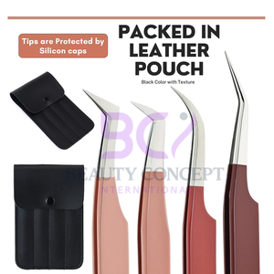 Pinzas de extensión de pestañas de acero inoxidable de color suave OEM al mejor precio con punta puntiaguda suministrada por el mejor proveedor con logotipo propio - Product Image 5