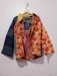 Fait à la main automne écologique respirant coton Kantha veste matelassée à manches longues col tournant bohème Vintage unisexe - Product Image 2