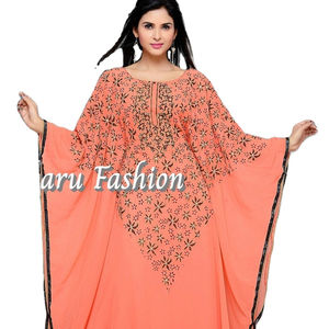 <b>Women</b> Dubai Islamic Unique Handmade Embroidery Work Plus Size Party Wear Ladies Abaya Chiffon Long <b>Kaftan</b> - Product Image 1