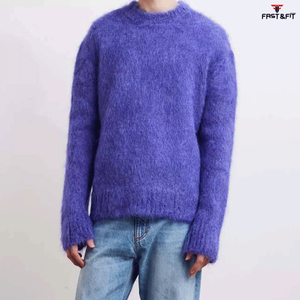 Pull-over décontracté pour homme, couleur unie, manches longues, grande taille, logo frontal, anti-boulochage, tricot en laine grossière, meilleure vente - Product Image 3