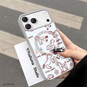 Coque de téléphone magnétique Lucky Horse pour iPhone 11 à 17 Pro Max, en TPU souple, motif floral blanc, unisexe - Product Image 5
