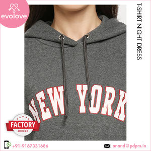 ชุดนอนสตรีแบบถักทำจากผ้าฝ้าย100% ชุดกลางคืนแบบสั้นชุดยาวเสื้อโปโลมีฮู้ด - Product Image 5