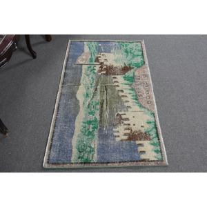 Alfombra de 2.4x4.4 pies, Alfombra Turca Vintage, Alfombra de Lana Ikat Azul - Product Image 5