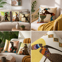 Housse de coussin ethnique africaine en polyester doux, motif femme batteuse tribale, pour salon