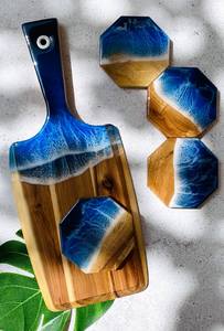 Juego artístico de posavasos de resina epoxi y madera | Posavasos redondos con patrones de resina coloridos | Posavasos de piedra de aspecto natural - Product Image 4