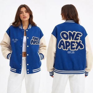 Custom Women's Premium <b>Blue</b> Wool Blend Snap Button Embroidered Streetwear Jacket OEM ODM Private Label Manufacturer - Product Image 1