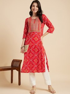 Nouvelle collection : Kurta élégante à manches longues en coton 100% avec imprimé Bandhani et broderies, style Salwar, idéale pour les fêtes, tenue indienne. - Product Image 6