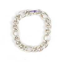 Pulsera de Plata de Ley 925 con Cuentas de Figaro y Cristales de Amatista, Engaste de Canal, Piedras Redondas, Cierre de Bloqueo, Uso Diario