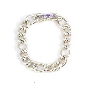925 Sterling Silver Figaro <b>Beaded</b> <b>Bracelet</b> with Empty Crystal Bangle 925 Ayar Gm i Bo Kilit Bileklik - Product Image 2
