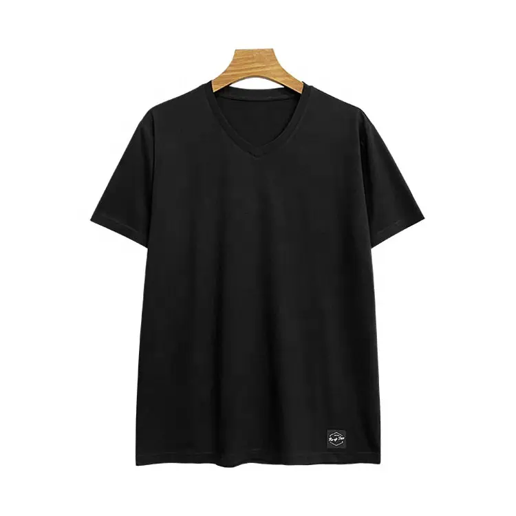 Aanpassen Hoge Kwaliteit Custom Logo V-Hals Blanco Zwarte T-Shirt 100% Katoenen Tshirt Met Custom Tags T-Shirt Voor Mannen
