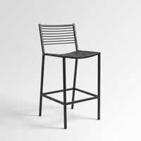 Tabouret de bar moderne en métal, assise rectangulaire en mousse moulée, pieds coniques, revêtement poudré, accoudoir fixe, non pliable, minimaliste pour l'extérieur