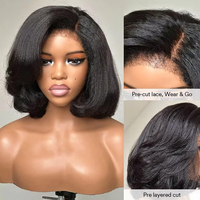 Nouveau design perruques de cheveux humains crépus droits Yaki droite Bob 100% perruques de cheveux humains avant de lacet Pixie Cut fermeture perruque pour les femmes