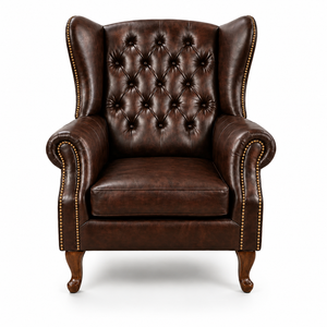Luxury Chesterfield Wingback <b>Chair</b> Ottoman Custom Color Genuine Buffalo Leather High Back Accent Armchair for Living Room Villa - Product Image 2