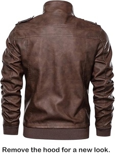 Chaqueta de Cuero PU para Hombre, Estilo Popular, Cuello Alto con Cremallera, Chaqueta de Cuero de Moda al por Mayor para Hombre - Product Image 4