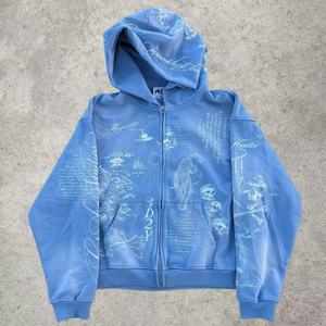 Sweat à capuche personnalisé Y2K Grunge Opium brodé, éco-responsable, délavé au soleil, effet délavé à l'acide, coupe ample vintage, fermeture éclair intégrale, streetwear oversize pour homme - Product Image 1