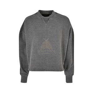 เสื้อสเวตเชิ้ตผู้หญิงขายดี ผ้าฝ้าย 100% เฟรนช์เทอร์รี่ 300-450 GSM ล้างสีแบบวินเทจ คอกลม พร้อมโลโก้ด้านหน้า - Product Image 5