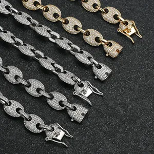 Collier chaîne à maillons en argent 925 pour homme, style hip-hop, serti de moissanite, motif grains de café et nez de cochon, bijoux de rappeur de luxe, type choker - Product Image 5