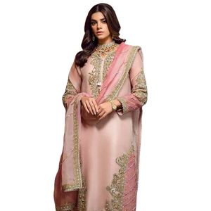 Nuevo traje pakistaní Heavy Fox Georgette con bordado de algodón secuencia trabajo Palazzo trajes semi cosidos para venta en línea - Product Image 1
