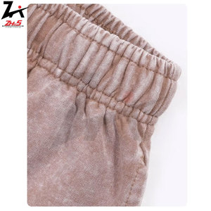 Ensemble t-shirt et short en polyester/coton léger et respirant, délavé à l'acide, délavé au soleil, surdimensionné, uni, été, logo brodé personnalisé - Product Image 4