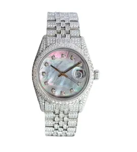 Jam tangan pria Moissanite, berlian sepenuhnya es tanggal Moissanite Hip Hop jam tangan gerakan otomatis Swiss, jam tangan buatan tangan