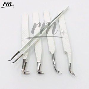 Ensemble de pinces à extensions de cils RMI de haute qualité, pointe argentée et revêtement en poudre blanche, 5 points différents / poignée diamant - Product Image 5