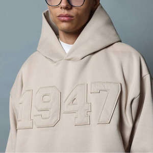 Sudadera con capucha de rizo de algodón de alta calidad para hombre, chaqueta acolchada con bordado de letras, jersey de gran tamaño, bolsillo en relieve, otoño 3D - Product Image 6