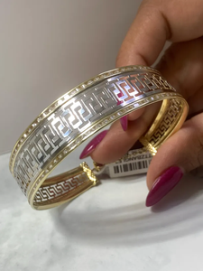 Bracelet de Manchette Style Grec en Or Blanc Jaune Massif 10 k pour Femme 17mm Bijoux Vintage en Alliage d'Or 10 Carats Mariages - Product Image 4