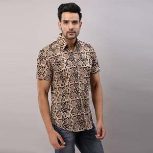 Men's Casual Brown Cotton Floral <b>Shirt</b> Breathable Poplin Fabric <b>Button</b>-Up Collar Stand Collar Sizes XL 6XL for Office Wear - Product Image 4