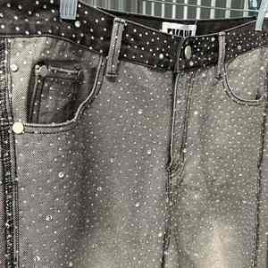 Pantalones Vaqueros Negros con Pedrería, Estilo Urbano, Corte Holgado, Brillantes, Jeans de Moda para Hombre, Casuales, Pierna Ancha, Personalizados, al por Mayor - Product Image 2