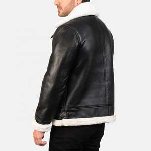 Chaqueta para Hombre de Piel de Oveja Marrón, Chaqueta Bomber de Piel de Cordero Auténtica con Forro de Piel de Cordero, Abrigo de Invierno Estilo Aviador con Cuello Alto - Product Image 3