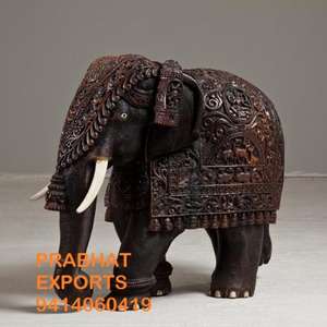 Statue d'éléphant en bois sculpté à la main, sculpture décorative traditionnelle indienne, artisanat d'artisanat haut de gamme, décoration d'intérieur, style luxueux - Product Image 2