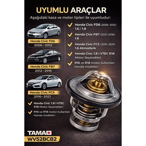 Termostato 82C R16 R18 Compatible con Honda Civic 1.6 1.8, Incluye Acura NSX Prelude MDX Acura Hybrid TAMA WV52BC82 - Product Image 4