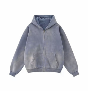 Vente en gros de sweats à capuche personnalisés de haute qualité, délavés à l'acide, avec fermeture éclair, pour unisexe - Product Image 2